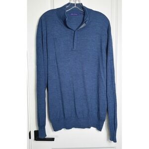 Alan Flusser Men's Blue Merino Wool Blend 1/4 Zip Sweater XXL‎